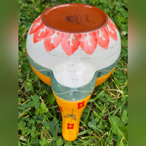 Folk art decorative floral yellow, green, red tea pot (gd) - Picture 6 of 8